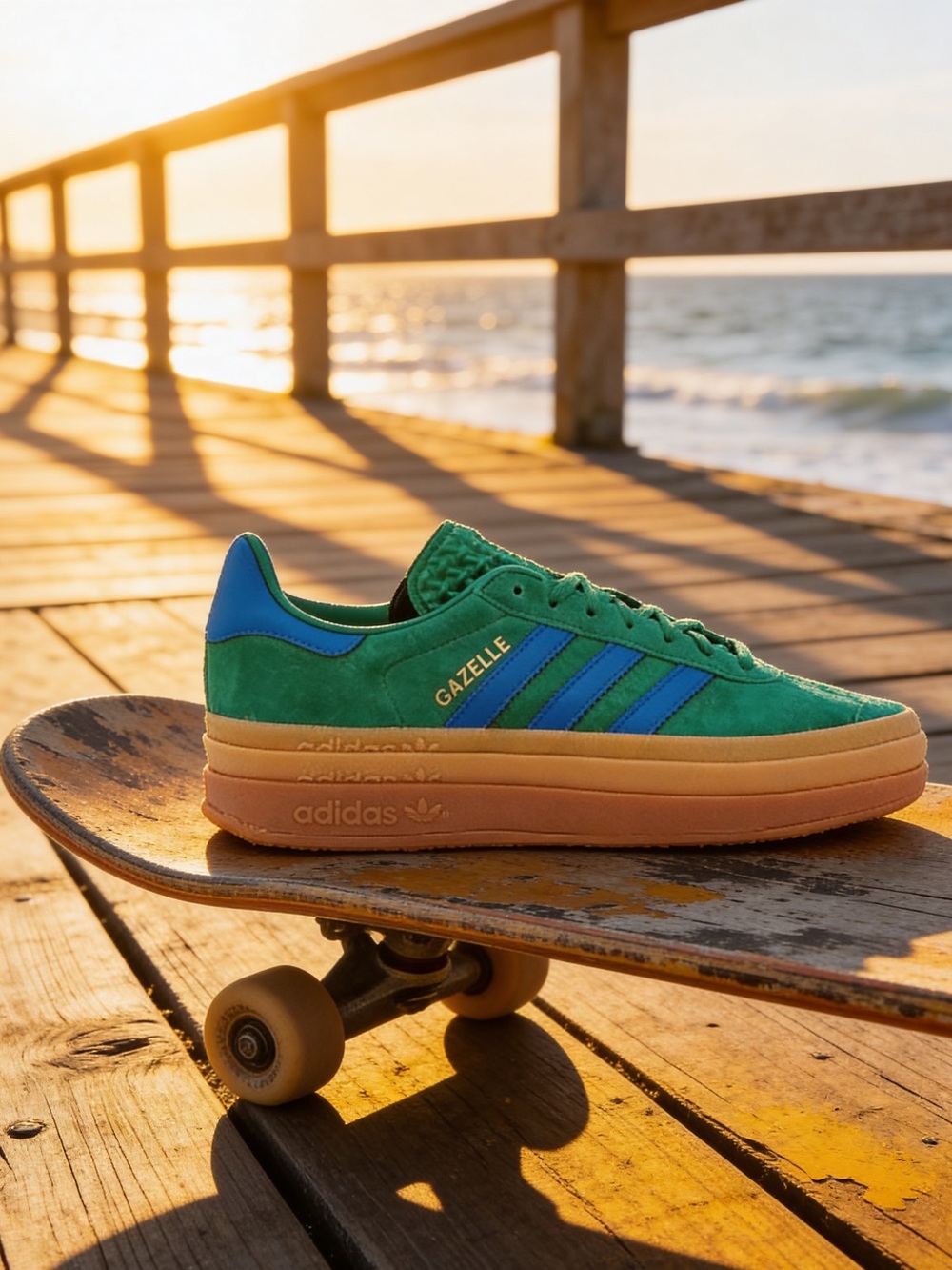 Adidas Gazelle Bold W platform sneaker shoe blue green suede Three Layer sole 9